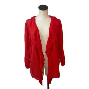 Chico’s Red Ruffle Front Open Cardigan Sweater size 3/XL/16 Cotton Lightweight